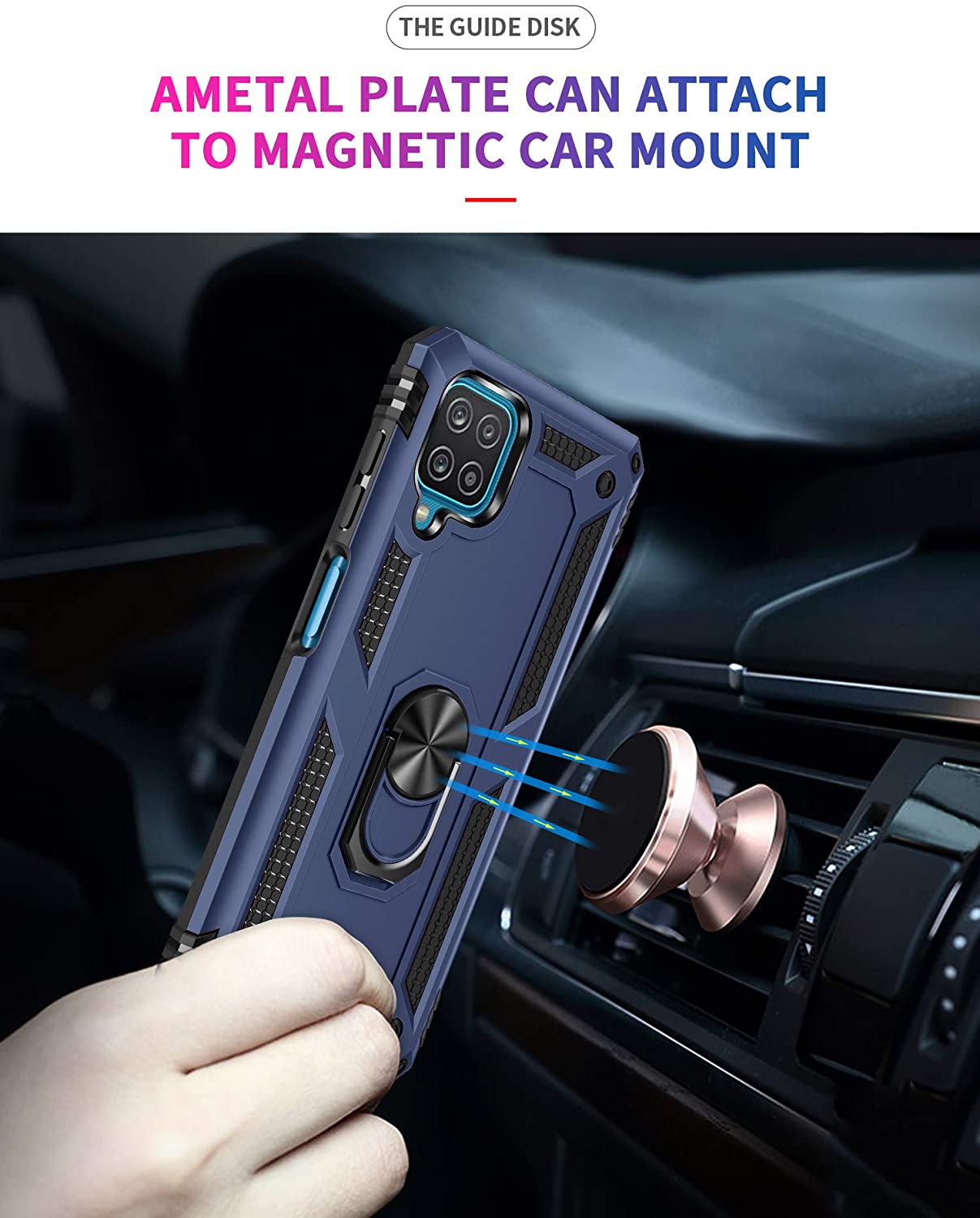 Protectores para celular  para Samsung  A12 / M12 Funda reforzada con anillo v2 Azul